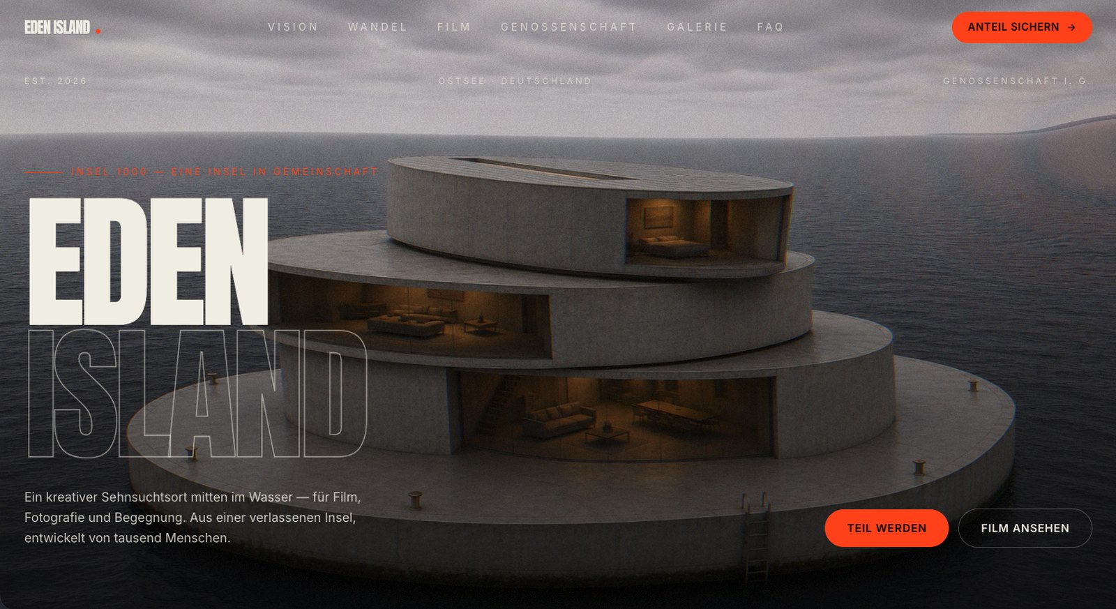 Eden Island e.G. — Screenshot der Live-Website