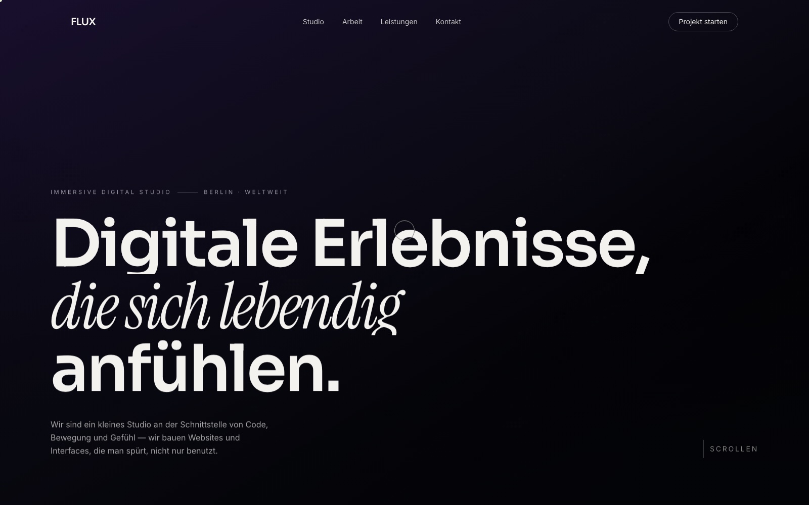 FLUX — Digitale Erlebnisse, die sich lebendig anfühlen. FLUX — Digitale Erlebnisse, die sich lebendig anfühlen.