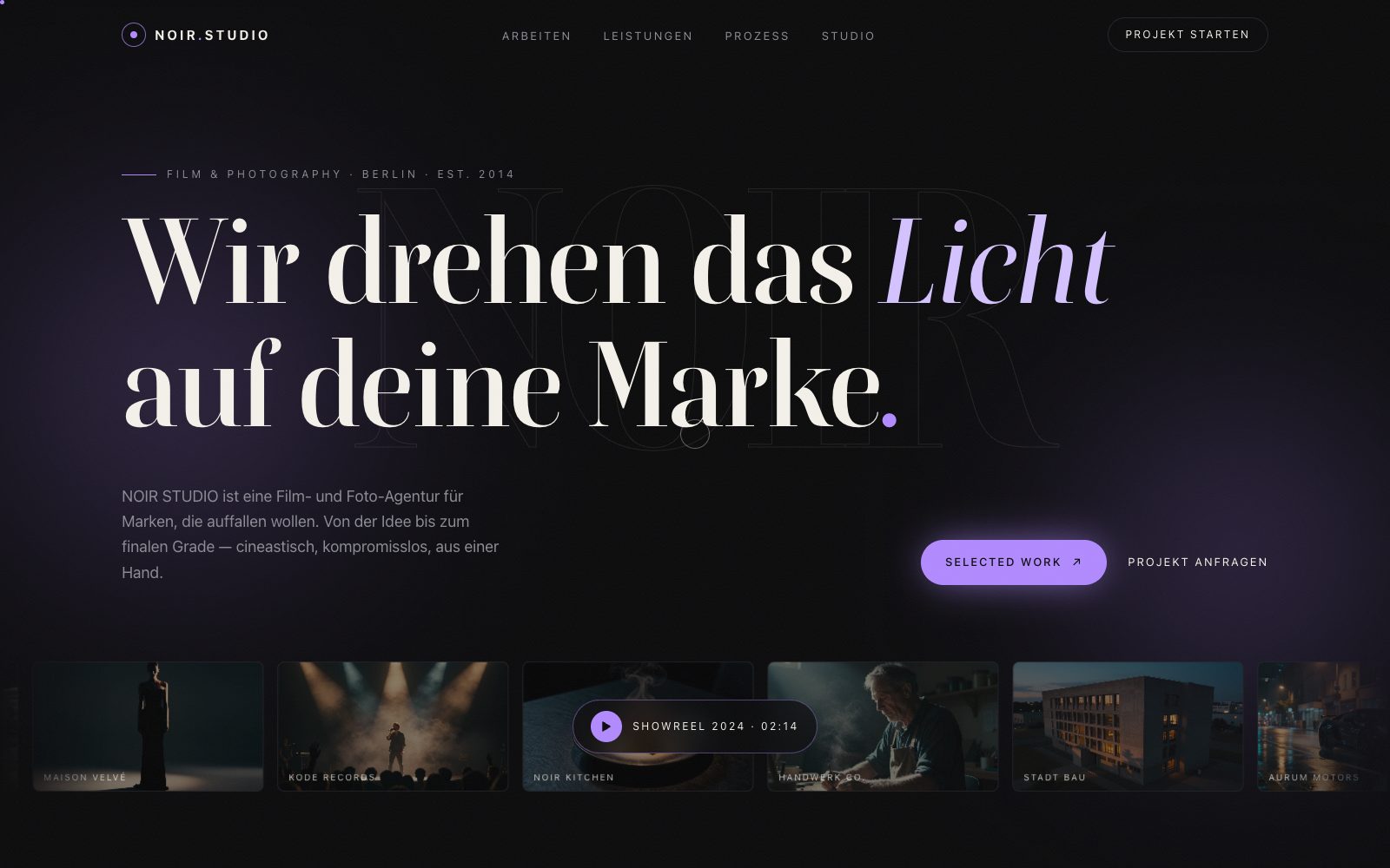NOIR STUDIO — Wir drehen das Licht auf deine Marke. NOIR STUDIO — Wir drehen das Licht auf deine Marke.